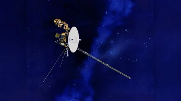 Artist's Rendering of NASA's Voyager Spacecraft with Antenna Aligned Toward Earth